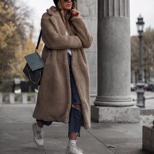 New H&M Long Teddy Pile Coat